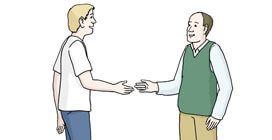 Zeichnung von zwei Menschen die sich Begrüßung