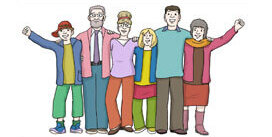 Zeichnung ein Gruppe von Menschen verschiedenen Alters und Geschlecht