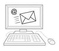 Eine Zeichnung von einem Computer, der einen Briefumschlag auf dem Monitor anzeigt.
