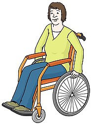 Eine Zeichnung von einer Frau im Rollstuhl