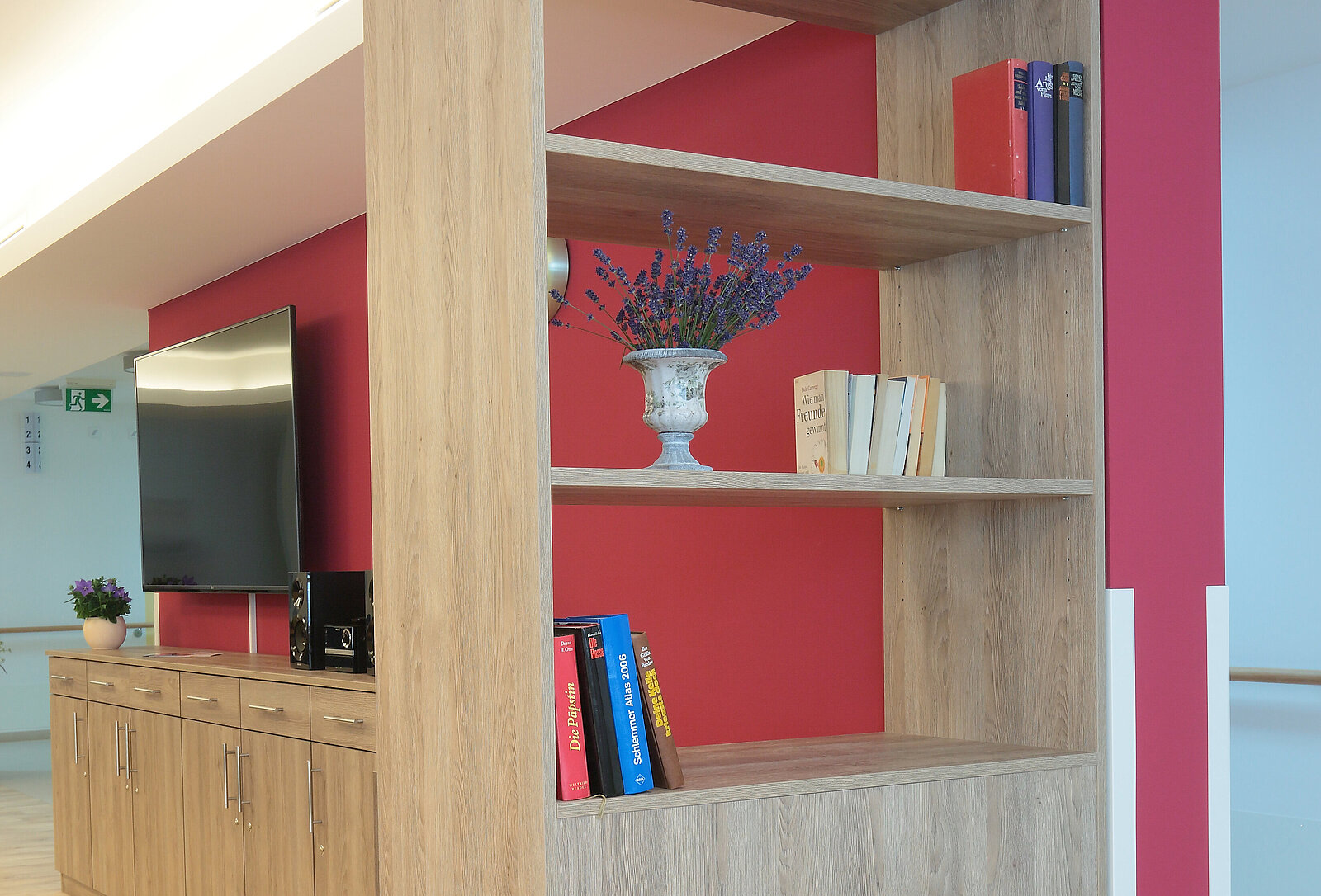 Ein Wohnbereich des Hauses, Regal und TV